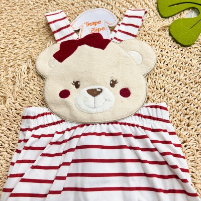 Banho de Sol Bordado - Ursinha de Lacinho - Vermelho e Off White